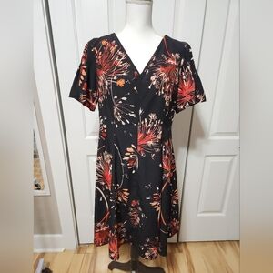 London Times Black and Red Floral Midi Dress